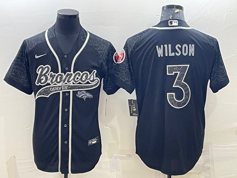 Denver Broncos #3 Russell Wilson Black Reflective With Patch Cool Base Stitched Baseball Jersey - Click Image to Close