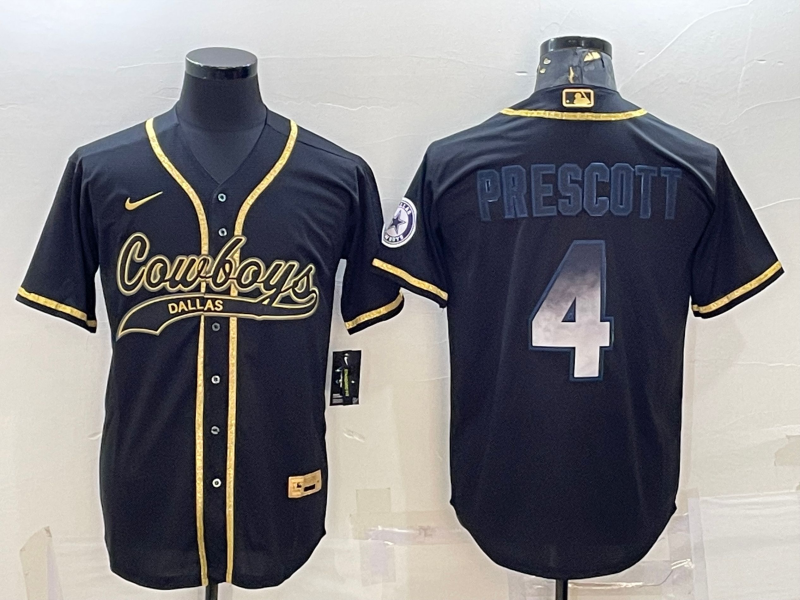 Dallas Cowboys #4 Dak Prescott Black Gold With Patch Smoke Cool Base Stitched Baseball Jersey
