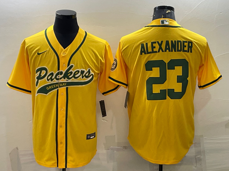 Green Bay Packers #23 Jaire Alexander Yellow With Patch Cool Base Stitched Baseball Jersey