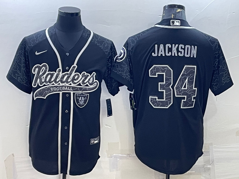 Las Vegas Raiders #34 Bo Jackson Black Reflective Limited Stitched Football Jersey - Click Image to Close