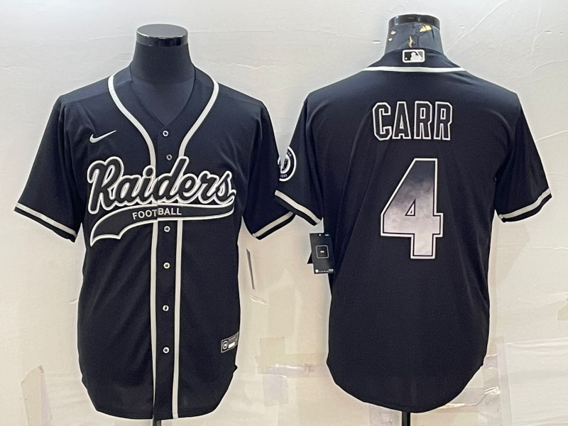 Las Vegas Raiders #4 Derek Carr Black Gold With Patch Smoke Cool Base Stitched Baseball Jersey - Click Image to Close
