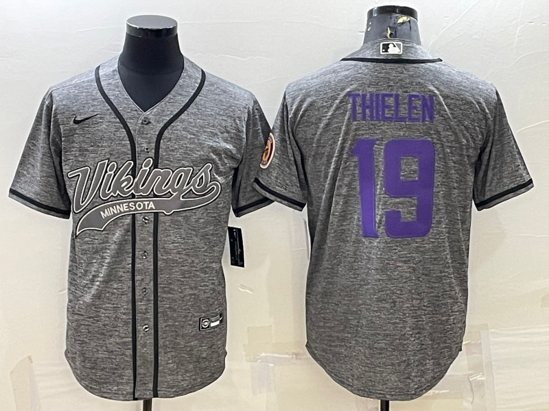 Minnesota Vikings #19 Adam Thielen Grey Gridiron With Patch Cool Base Stitched Baseball Jersey