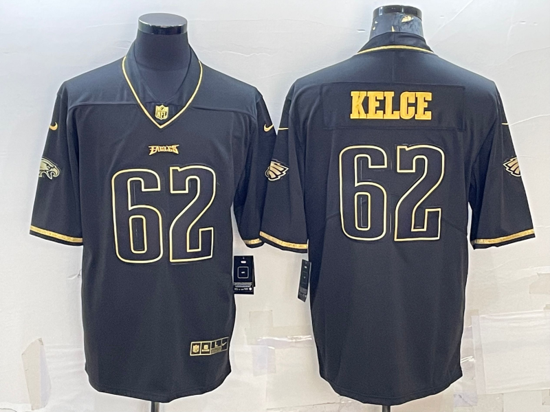 Philadelphia Eagles #62 Jason Kelce Black Golden Edition Stitched NFL Limited Jersey