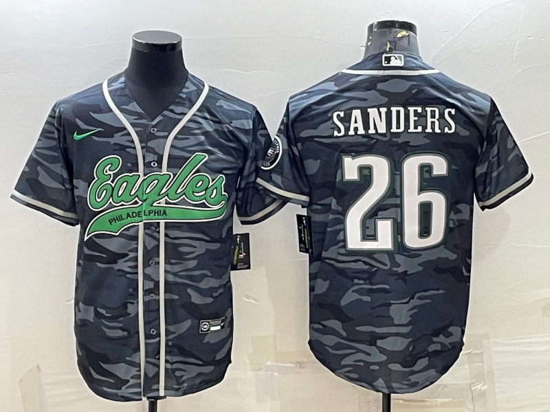 Philadelphia Eagles #26 Miles Sanders Grey Camo With Patch Cool Base Stitched Baseball Jersey