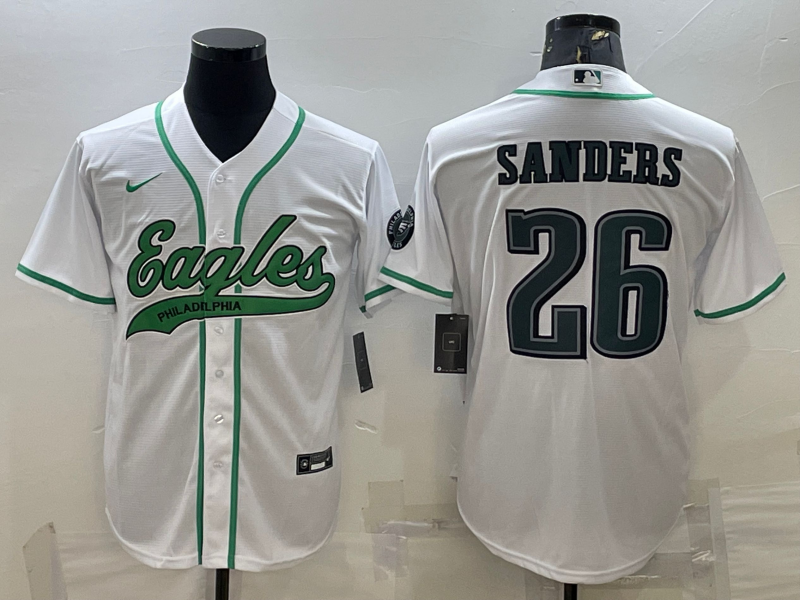 Philadelphia Eagles #26 Miles Sanders White With Patch Cool Base Stitched Baseball Jersey