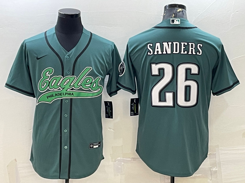 Philadelphia Eagles #26 Miles Sanders Green With Patch Cool Base Stitched Baseball Jersey