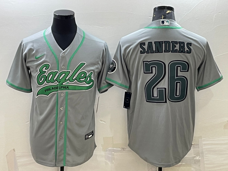 Philadelphia Eagles #26 Miles Sanders Grey With Patch Cool Base Stitched Baseball Jersey