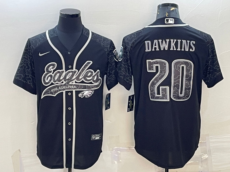 Philadelphia Eagles #20 Brian Dawkins Black Reflective With Patch Cool Base Stitched Baseball Jersey