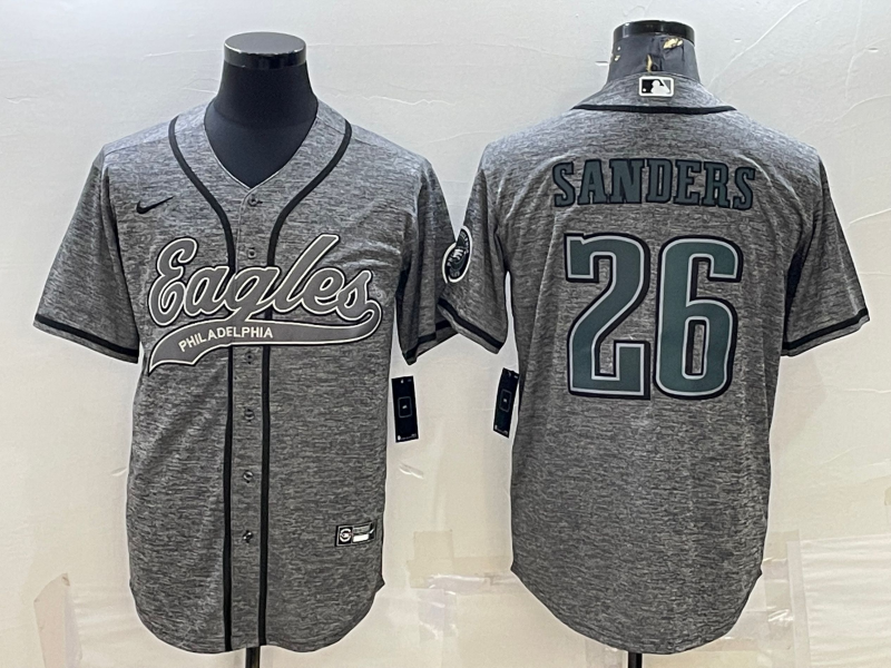 Philadelphia Eagles #26 Miles Sanders Grey Gridiron With Patch Cool Base Stitched Baseball Jersey