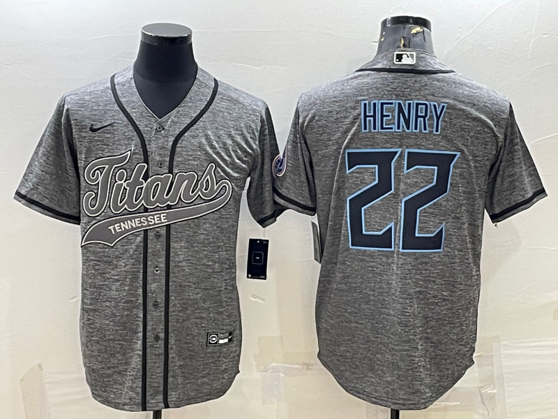 Tennessee Titans #22 Derrick Henry Grey Gridiron With Patch Cool Base Stitched Baseball Jersey - Click Image to Close