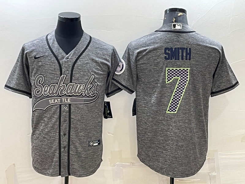 Seattle Seahawks #7 Geno Smith Grey Gridiron With Patch Cool Base Stitched Baseball Jersey