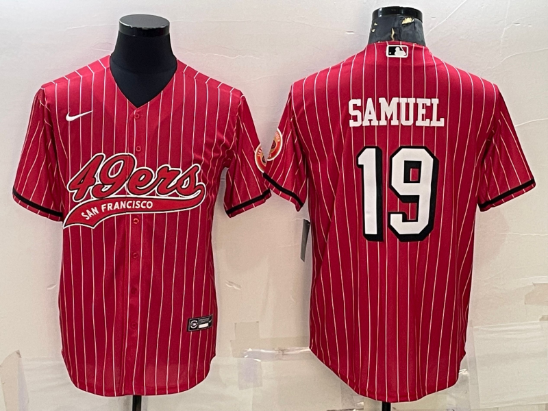 San Francisco 49ers #19 Deebo Samuel Red Pinstripe Color Rush With Patch Cool Base Stitched Baseball