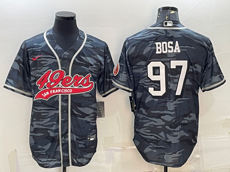 San Francisco 49ers #97 Nick Bosa Grey Camo With Patch Cool Base Stitched Baseball Jersey