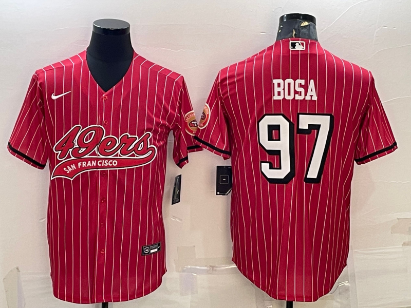 San Francisco 49ers #97 Nick Bosa Red Pinstripe Color Rush With Patch Cool Base Stitched Baseball Je