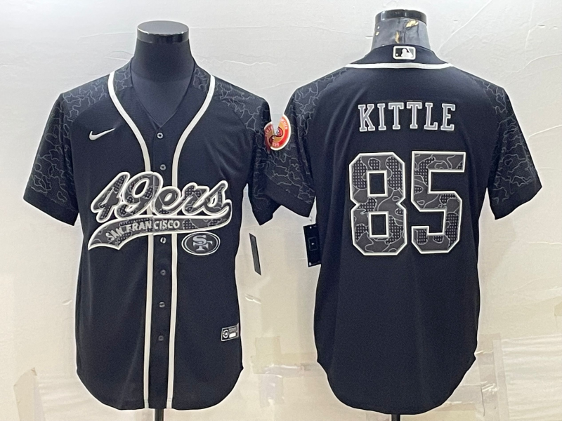 San Francisco 49ers #85 George Kittle Black Reflective With Patch Cool Base Stitched Baseball Jersey