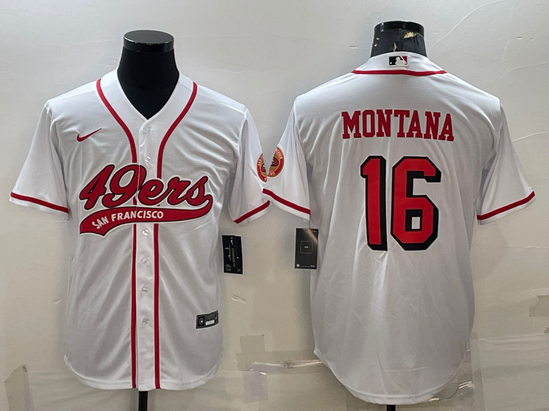San Francisco 49ers #16 Joe Montana New White With Patch Cool Base Stitched Baseball Jersey