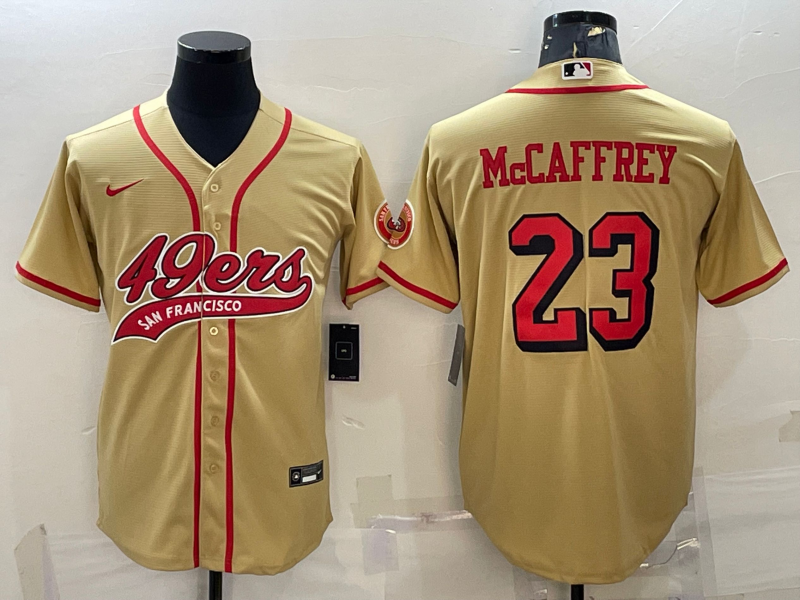 San Francisco 49ers #23 Christian McCaffrey Gold Color Rush With Patch Cool Base Stitched Baseball J