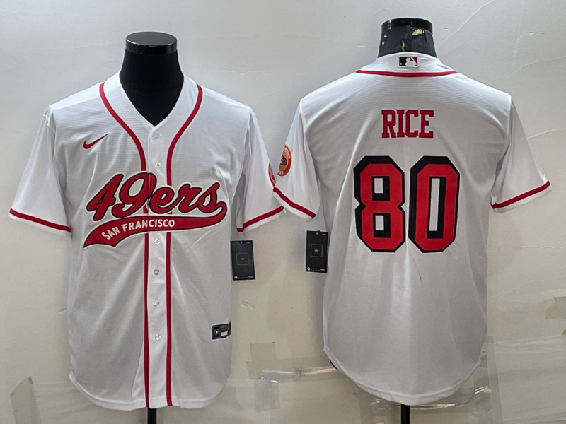 San Francisco 49ers #80 Jerry Rice New White With Patch Cool Base Stitched Baseball Jersey