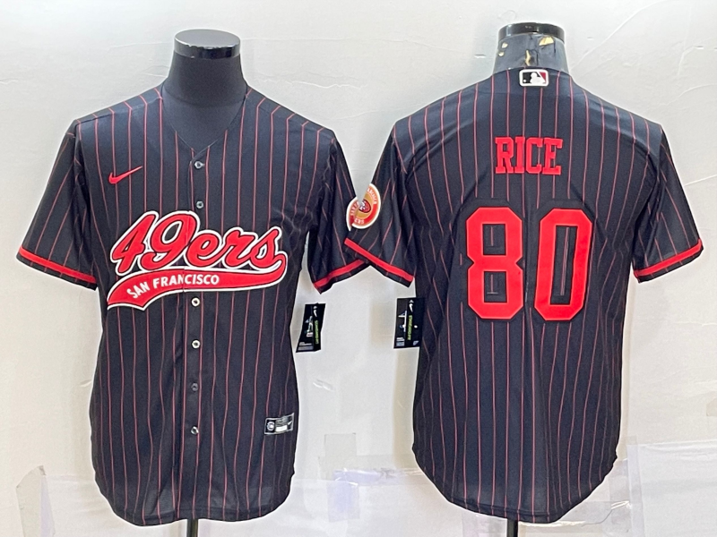 San Francisco 49ers #80 Jerry Rice Black Pinstripe With Patch Cool Base Stitched Baseball Jersey