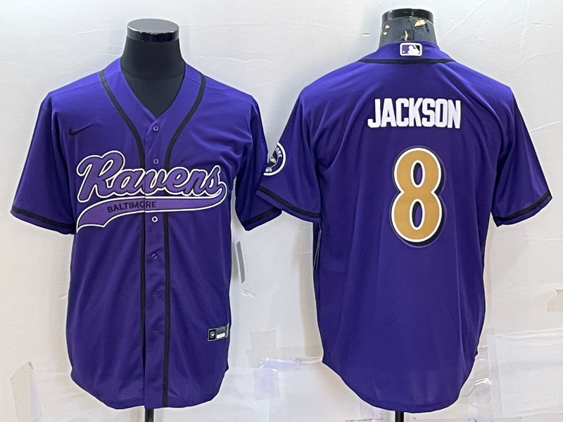 Baltimore Ravens #8 Lamar Jackson Black Gold With Patch Cool Base Stitched Baseball Jersey