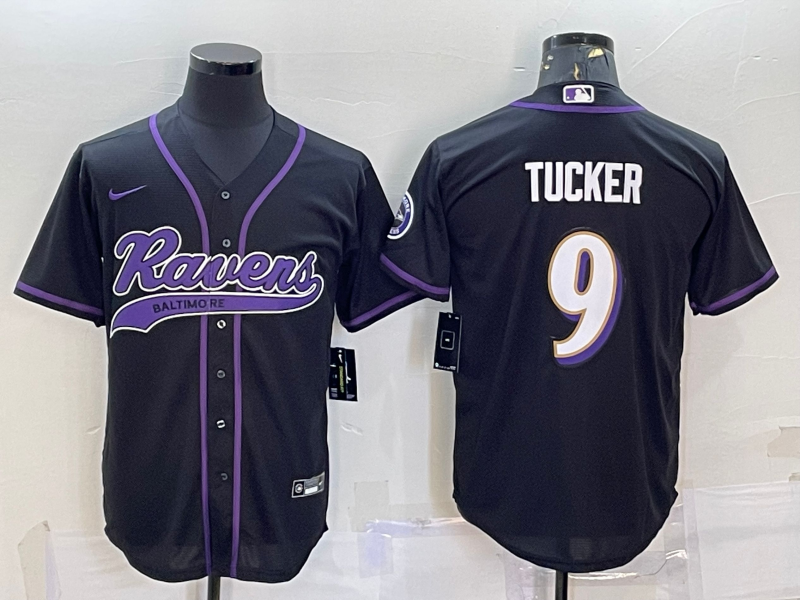 Baltimore Ravens #9 Justin Tucker Black With Patch Cool Base Stitched Baseball Jersey