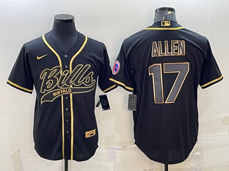 Buffalo Bills #17 Josh Allen Black Gold With Patch Cool Base Stitched Baseball Jersey