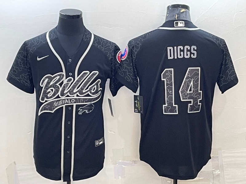 Buffalo Bills #14 Stefon Diggs Black Reflective With Patch Cool Base Stitched Baseball Jersey