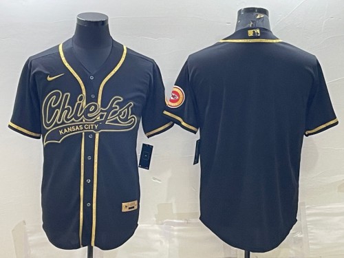 Kansas City Chiefs Blank Black Gold With Patch Cool Base Stitched Baseball Jersey