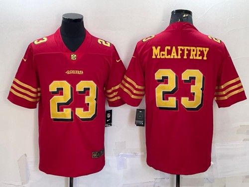 San Francisco 49ers #23 Christian McCaffrey Red Gold Vapor Untouchable Limited Stitched Jersey - Click Image to Close