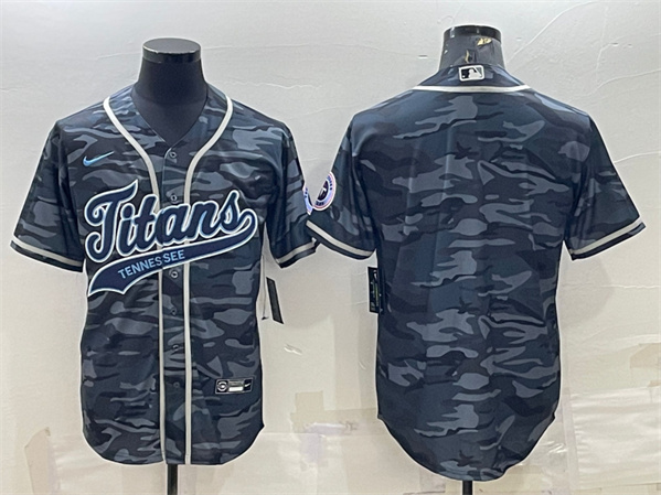 Tennessee Titans Blank Gray Camo With Patch Cool Base Stitched Baseball Jersey - Click Image to Close
