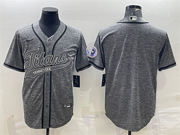 Tennessee Titans Blank Gray With Patch Cool Base Stitched Baseball Jersey - Click Image to Close