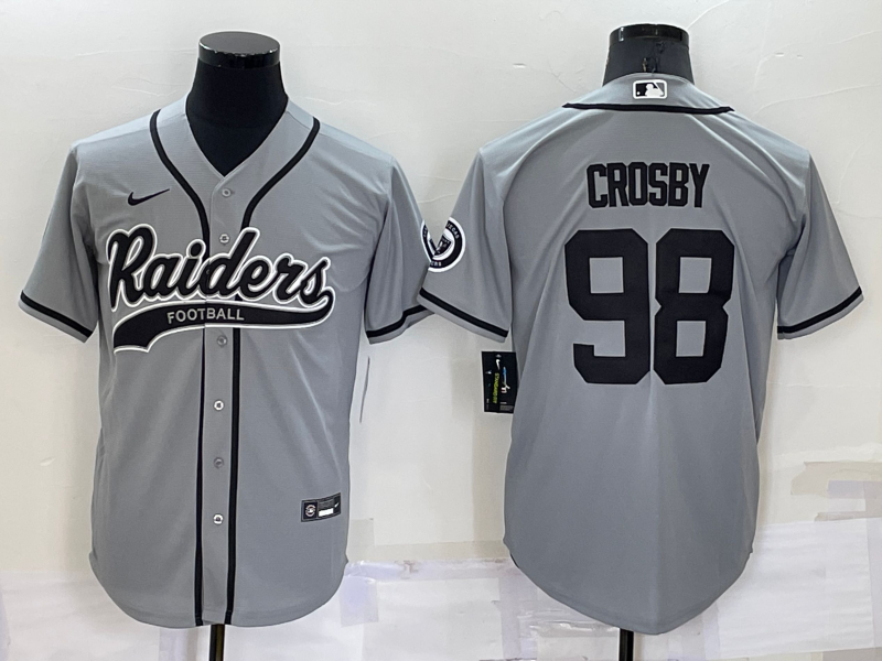 Las Vegas Raiders #98 Maxx Crosby Grey Stitched MLB Cool Base Baseball Jersey