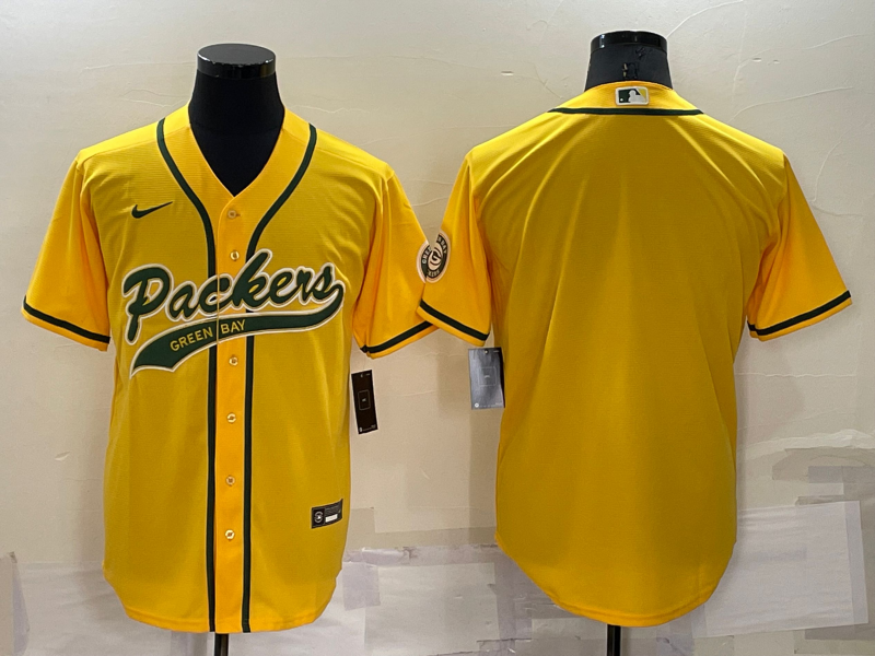 Green Bay Packers Blank Yellow Stitched MLB Cool Base Baseball Jersey