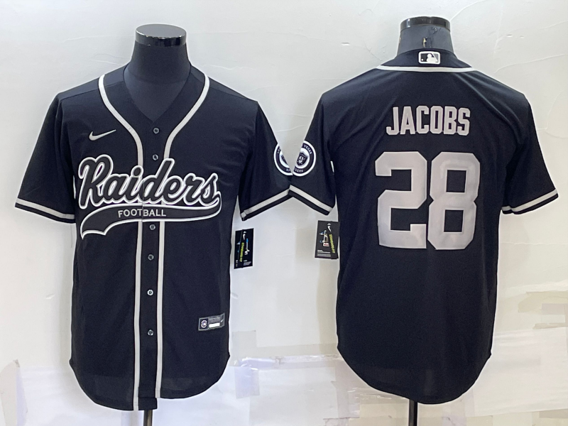 Las Vegas Raiders #28 Josh Jacobs Black Stitched MLB Cool Base Baseball Jersey