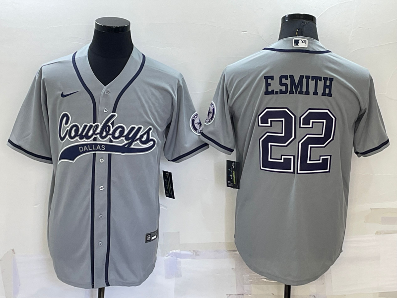 Dallas Cowboys #22 Emmitt Smith Grey Stitched Cool Base Baseball Jersey - Click Image to Close