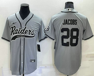 Las Vegas Raiders #28 Josh Jacobs Grey Stitched MLB Cool Base Baseball Jersey
