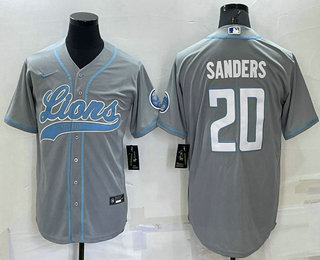 Detroit Lions #20 Barry Sanders Grey Stitched MLB Cool Base Baseball Jersey