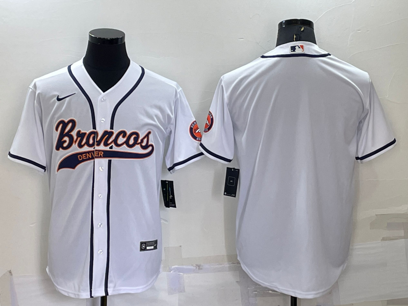 Denver Broncos Blank White Stitched Cool Base Baseball Jersey - Click Image to Close