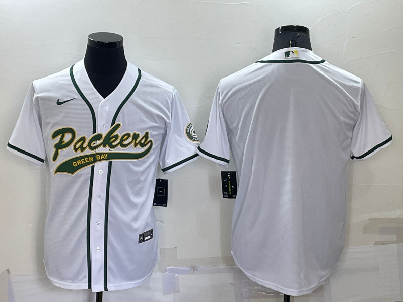 Green Bay Packers Blank White Stitched MLB Cool Base Baseball Jersey