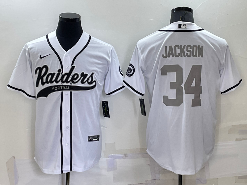 Las Vegas Raiders #34 Bo Jackson White Grey Stitched MLB Cool Base Baseball Jersey - Click Image to Close