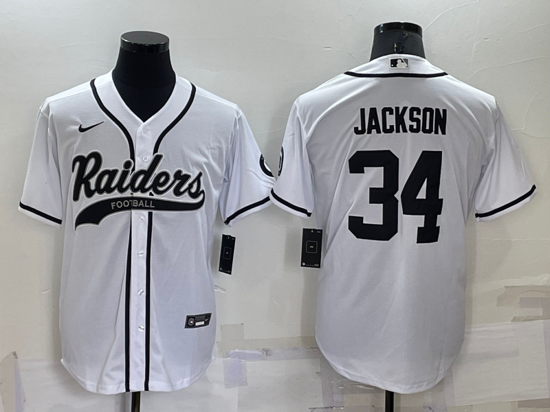 Las Vegas Raiders #34 Bo Jackson White Stitched MLB Cool Base Baseball Jersey - Click Image to Close