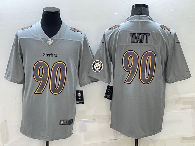 Pittsburgh Steelers #90 TJ Watt LOGO Grey Atmosphere Fashion 2022 Vapor Untouchable Stitched Limited