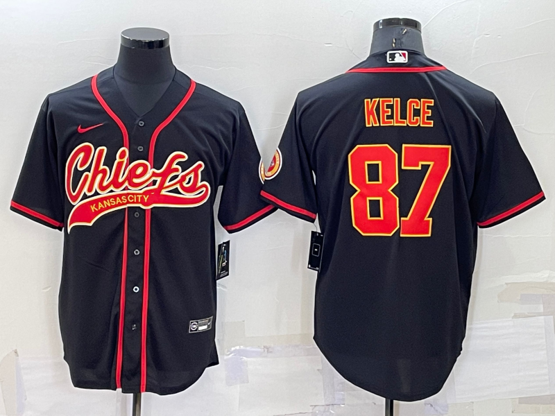 Kansas City Chiefs #87 Travis Kelce Black Stitched Cool Base Baseball Jersey