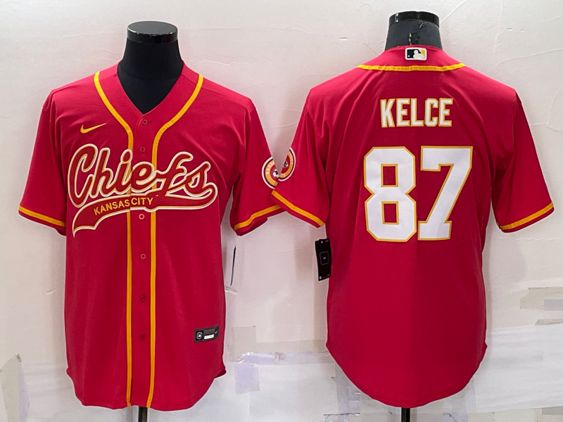 Kansas City Chiefs #87 Travis Kelce Red Stitched Cool Base Baseball Jersey