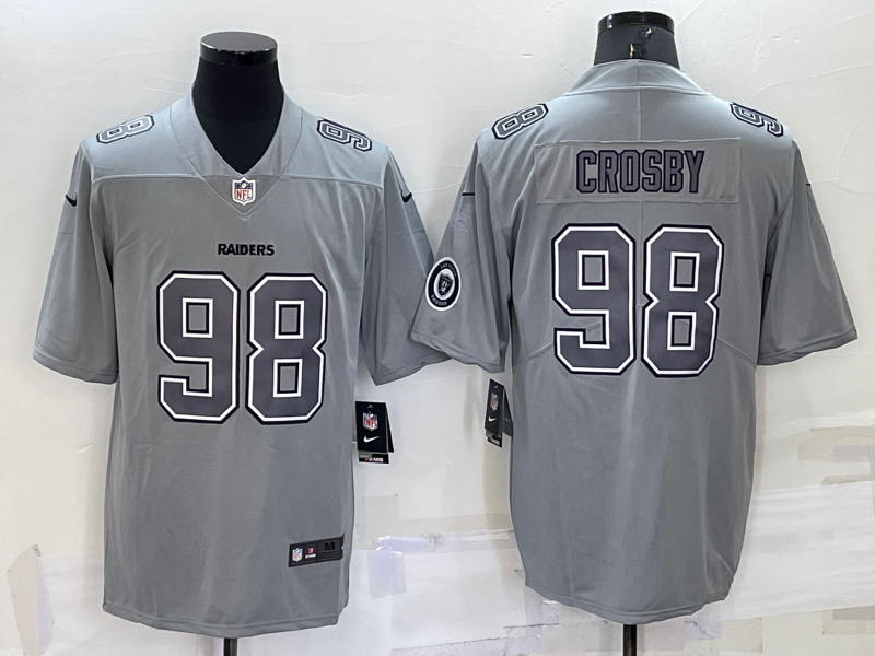 Las Vegas Raiders #98 Maxx Crosby LOGO Grey Atmosphere Fashion 2022 Vapor Untouchable Stitched Limit - Click Image to Close
