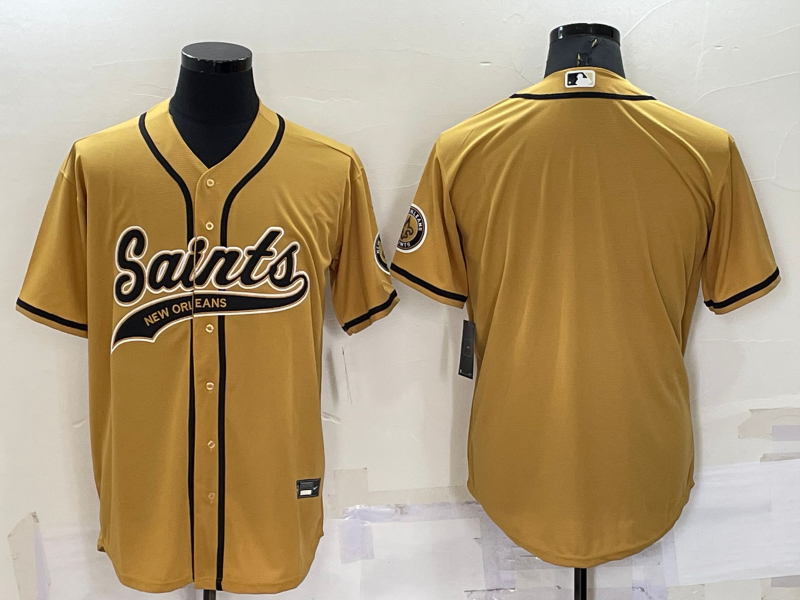 New Orleans Saints Blank Gold Stitched Cool Base Baseball Jersey - Click Image to Close