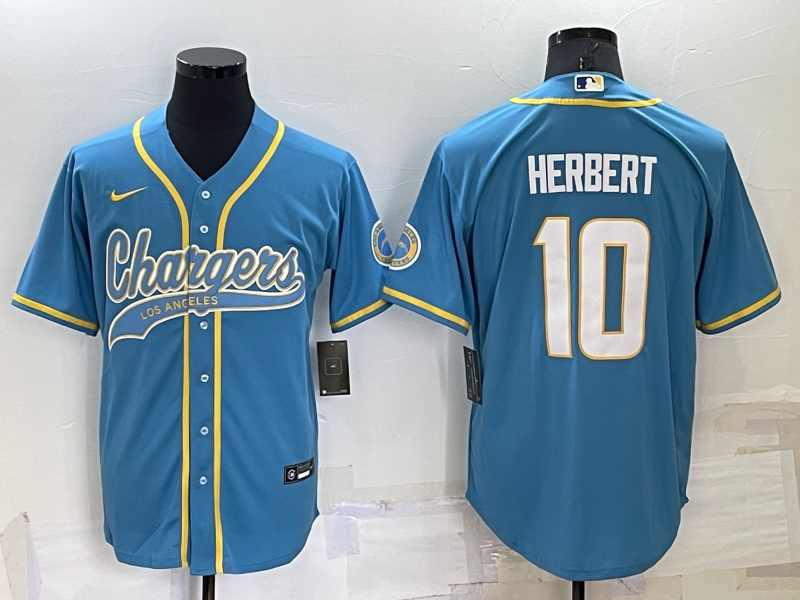 Los Angeles Chargers #10 Justin Herbert Light Blue Stitched MLB Cool Base Baseball Jersey - Click Image to Close