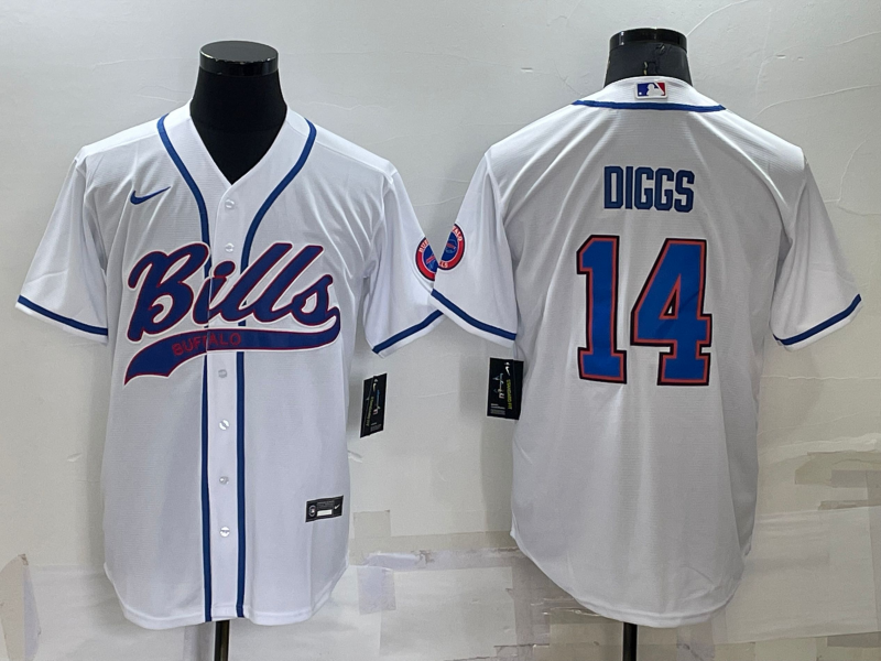 Buffalo Bills #14 Stefon Diggs White Stitched Cool Base Baseball Jersey - Click Image to Close