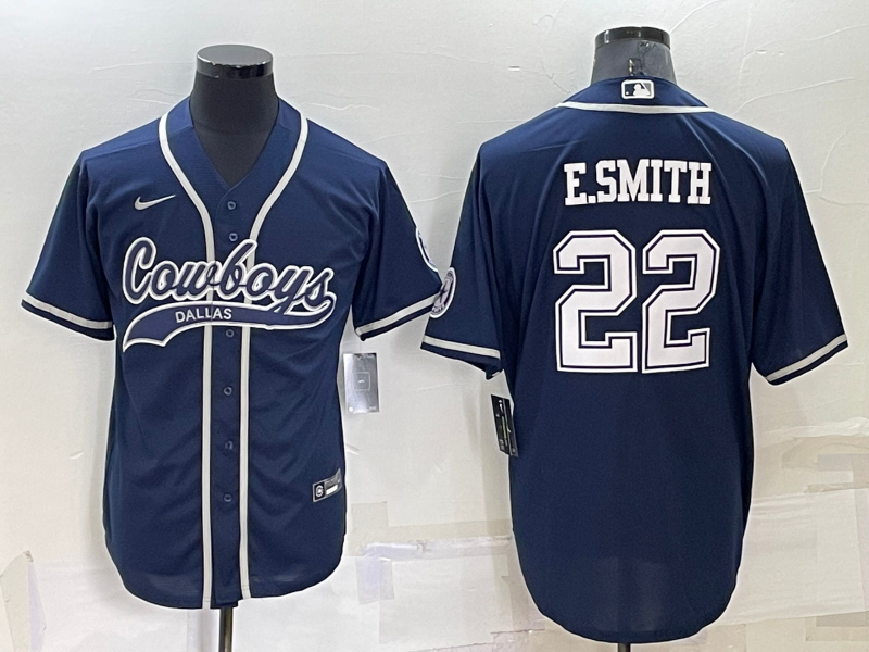 Dallas Cowboys #22 Emmitt Smith Navy Blue Stitched Cool Base Baseball Jersey