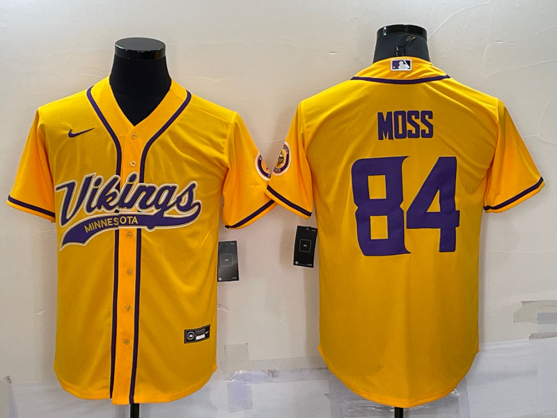 Minnesota Vikings #84 Randy Moss Yellow With Patch Cool Base Stitched Baseball Jersey